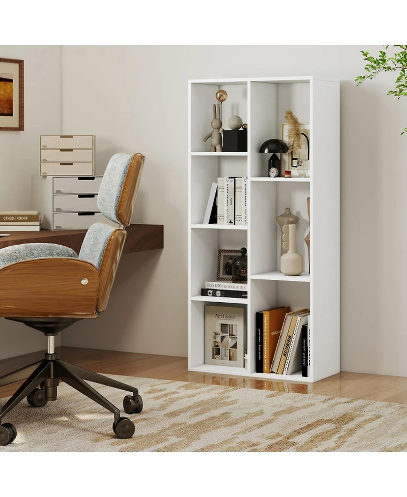 Sugift Freestanding 7-Compartment Bookshelf with Vertical or Horizontal Setup