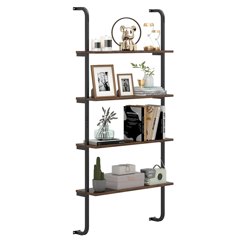 Sugift 4-Tier Wall-Mounted Industrial Pipe Shelving with Metal Frame for Living Room and Kitchen