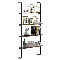 Sugift 4-Tier Wall-Mounted Industrial Pipe Shelving with Metal Frame for Living Room and Kitchen