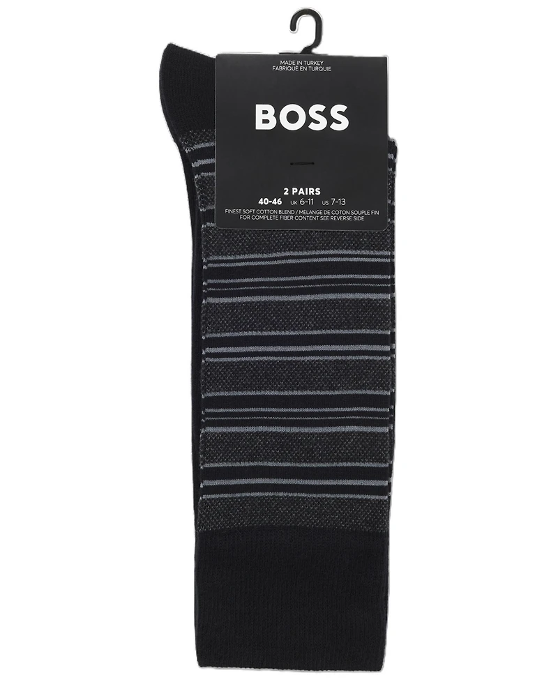 Hugo Boss Men's Striped Crew Cotton-Blend Socks, 2-Pack