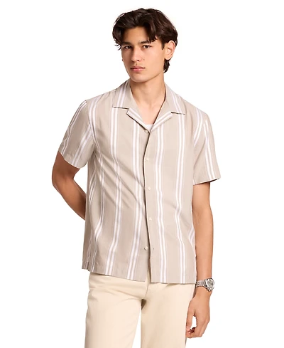 Michael Kors Men's Camp Collar Striped Short-Sleeve Modal-Blend Shirt