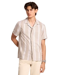 Michael Kors Men's Camp Collar Striped Short-Sleeve Modal-Blend Shirt