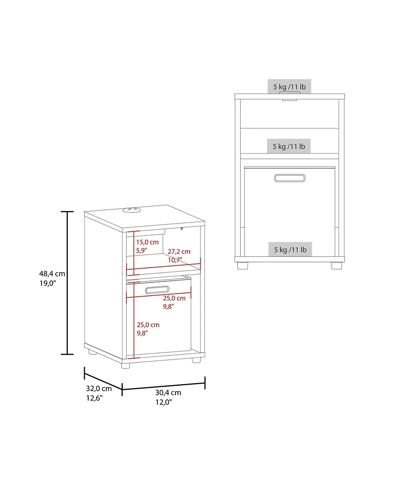 Flynama Side Table with Usb Charging Station and Dual Open Shelves