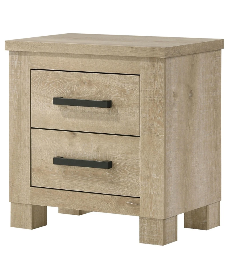 Flynama Weathered 2-Drawer Farmhouse Nightstand, Engineered Wood Bedside Table with Dark Bronze Pulls