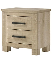 Flynama Weathered 2-Drawer Farmhouse Nightstand, Engineered Wood Bedside Table with Dark Bronze Pulls
