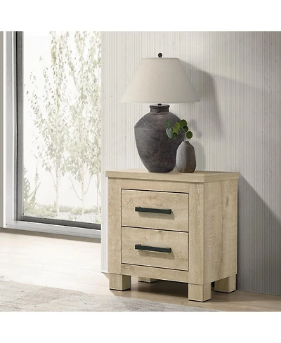 Flynama Weathered 2-Drawer Farmhouse Nightstand, Engineered Wood Bedside Table with Dark Bronze Pulls