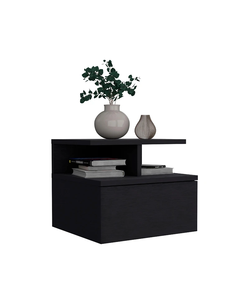 Flynama Wall-Mounted Floating Nightstand, 12" H Drawer and 2-Tier Open Shelf Side Table