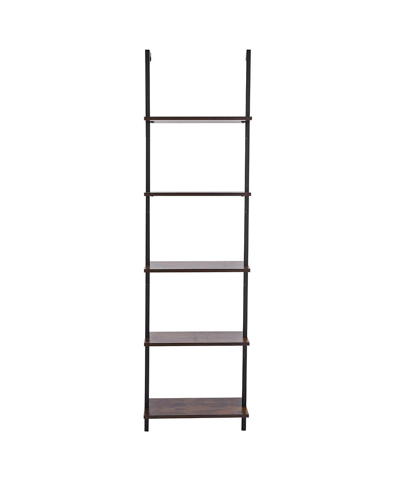 Slickblue Wall Mounted 5-Tier Ladder Bookshelf with Open Shelves and Metal Frame for Living Room