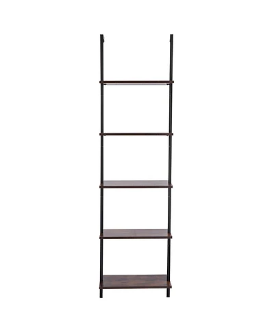 Slickblue Wall Mounted 5-Tier Ladder Bookshelf with Open Shelves and Metal Frame for Living Room