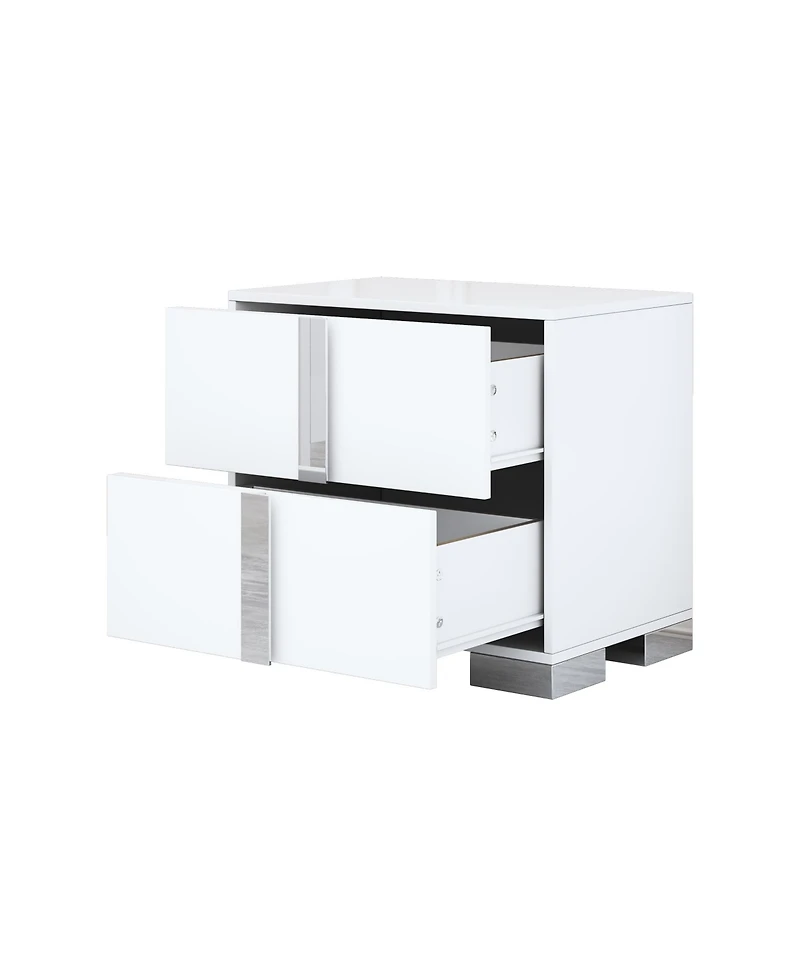 Flynama Mirrored Nightstand with Metal Legs and 2 Drawers