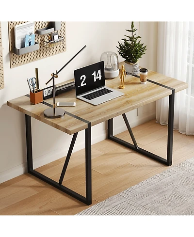 Flynama Rustic Industrial Dining Table with Thick Wood Top and Metal Legs
