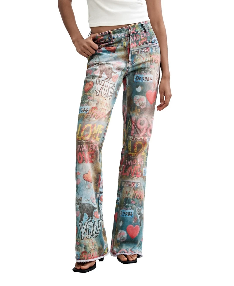 Desigual Women's Printed Flare Jeans