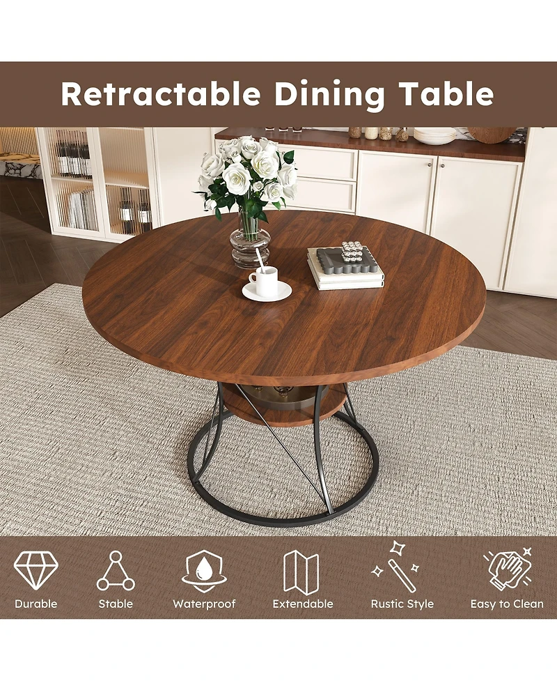 flynama Expandable Round Dining Table with Storage Shelf
