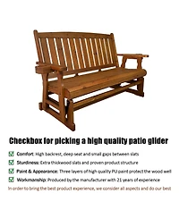 Innovaze 3 Seater Outdoor Wooden Glider Chair, Contoured Patio Bench with Built In Cup Holders for Comfortable Porch and Backyard Relaxation