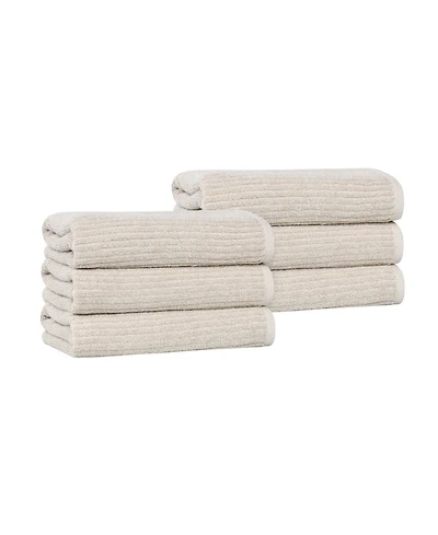 Superior Destin Viscose Blend Absorbent Quick Dry Solid Ribbed Design 6-Piece Hand Towel Set