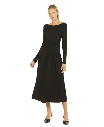 Super Natural by Secret Mission Women's Embroidered Shirt Midi Dress with Self Belt