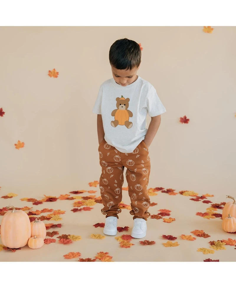 Sweet Wink Little Boys Pumpkin Teddy Bear Patch Short Sleeve T-Shirt
