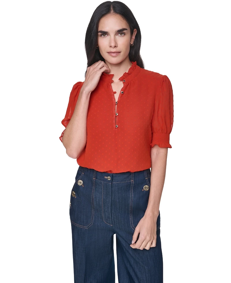 Tommy Hilfiger Women's Mock Neck Short-Sleeve Dot-Print Blouse