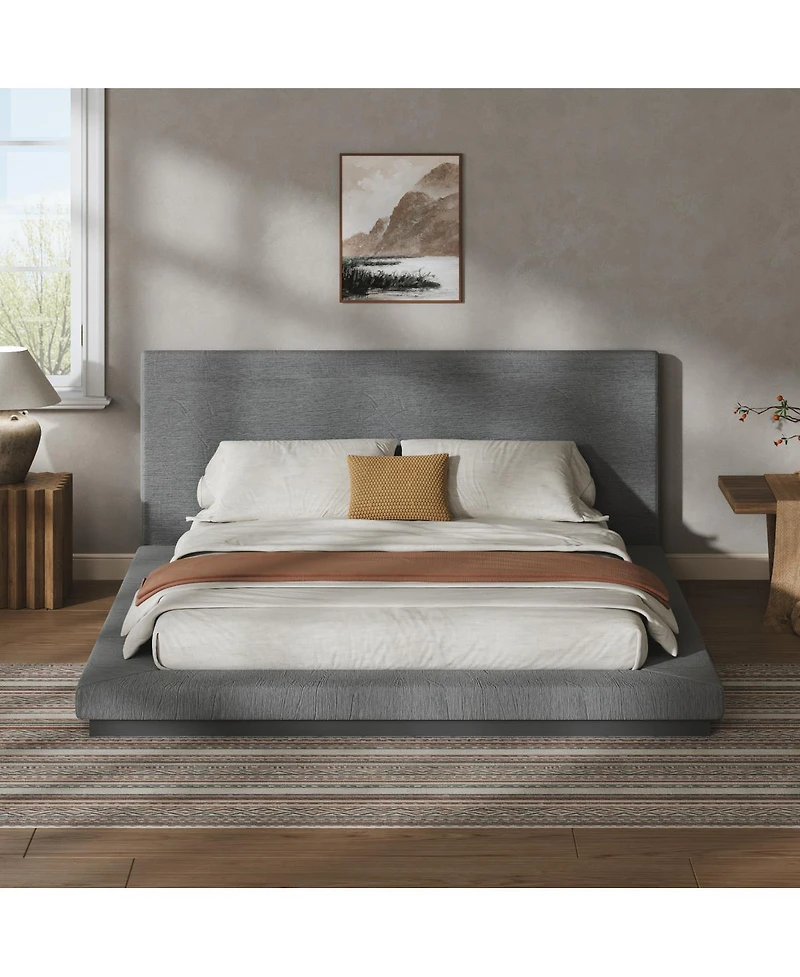 Streamdale Furniture Queen Floating Modern Bed Frame with Padded Headboard and Metal Slats