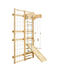 Slickblue 8 in 1 Swedish Ladder Wall Gym with Slide and Swing