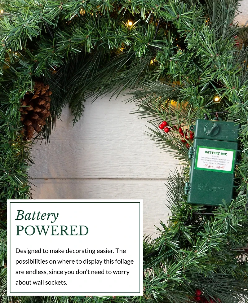 Balsam Hill 34" Outdoor Berry Pine Pre-Lit Wreath