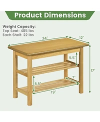 Sugift 3-Tier Rubberwood Shoe Rack Bench with Slatted Shelves and 485 Pound Seat