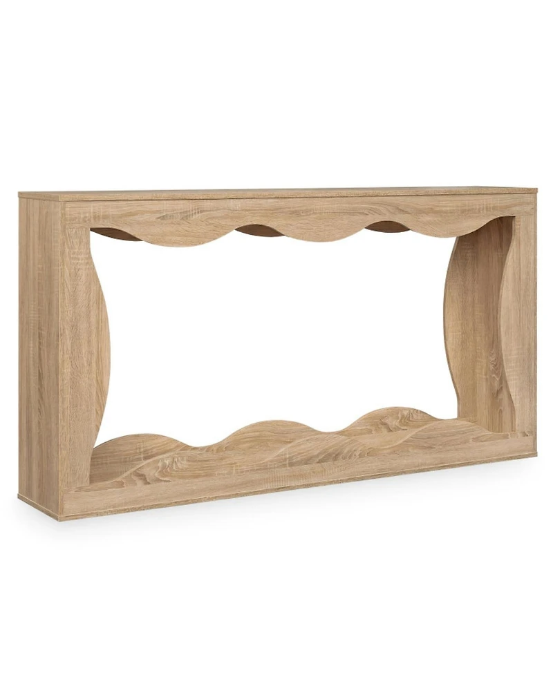 Sugift 63 Inch Console Table 2-Tier Narrow Entryway Table with Wavy Edge and Storage Shelf
