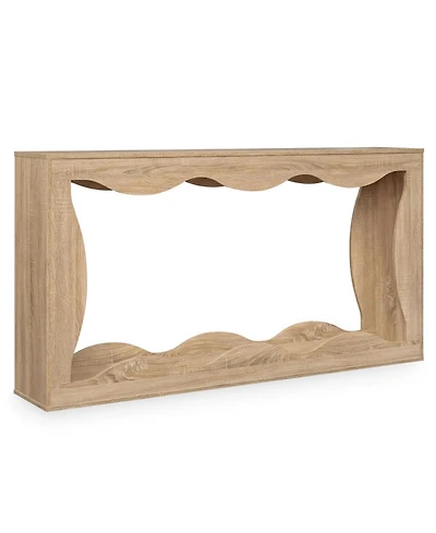 Sugift 63 Inch Console Table 2-Tier Narrow Entryway Table with Wavy Edge and Storage Shelf
