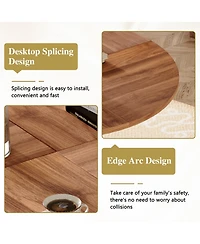 Flynama 47.3 Inch Walnut Wood Grain Round Dining Table with Hourglass Metal Bracket for 4-6 People