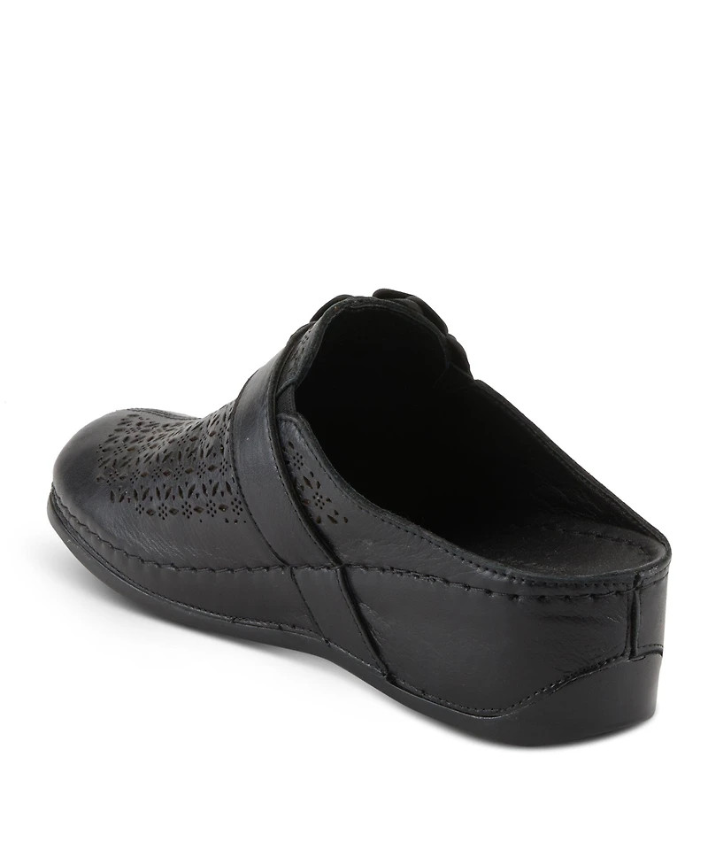 Spring Step Lilybean Leather Perforated Clogs with Floral Applique and Open Back
