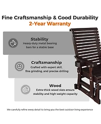 Mega Casa Solid Wood Outdoor Glider Chair, All-Weather High Back Patio Rocker with Dual Cup Holders