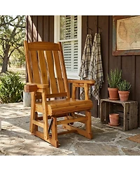 Mega Casa Solid Fir Wood Patio Glider for One Person, with High Back and Deep Contoured Seat