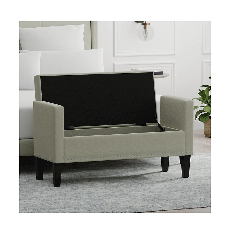 Glenwillow Home Storage Bench with Arms, Nailhead Trim