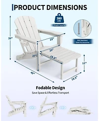 homfan Set of 2 Adirondack Rocking Chairs with Ottoman, Weather-Resistant Hdpe Patio Rockers with Cup Holders, Folding Outdoor Chairs.