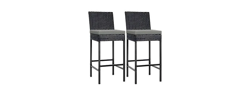 homfan Set of 2 Outdoor Wicker Bar Stools with Cushions, Rattan Counter Height Bar Chairs with Footrest