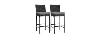 homfan Set of 2 Outdoor Wicker Bar Stools with Cushions, Rattan Counter Height Bar Chairs with Footrest