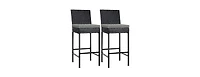 homfan Set of 2 Outdoor Wicker Bar Stools with Cushions, Rattan Counter Height Bar Chairs with Footrest