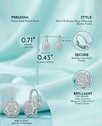 Rachel Glauber White Gold Plated Cz Flower Cluster Halo Dangle Earrings