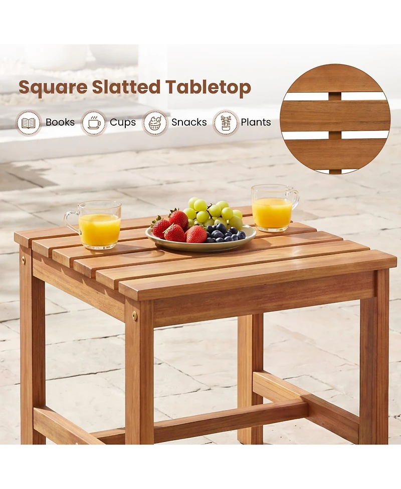 Gymax Patio Acacia Wood Accent Side Table17'' Square End Table with Slatted Tabletop