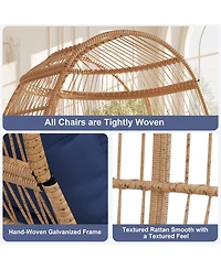 Wicker Egg Chair, Oversized Indoor Outdoor Lounge Chair with Soft Thick Cushion, 500 Lbs Capacity for Balcony, Living Room, Backyard