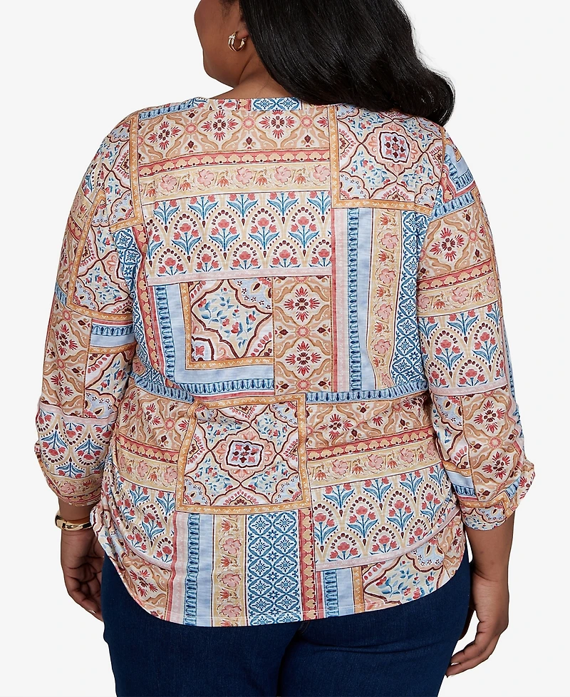 Alfred Dunner Plus 3/4-Sleeve Patchwork-Print Blouse