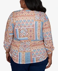 Alfred Dunner Plus 3/4-Sleeve Patchwork-Print Blouse