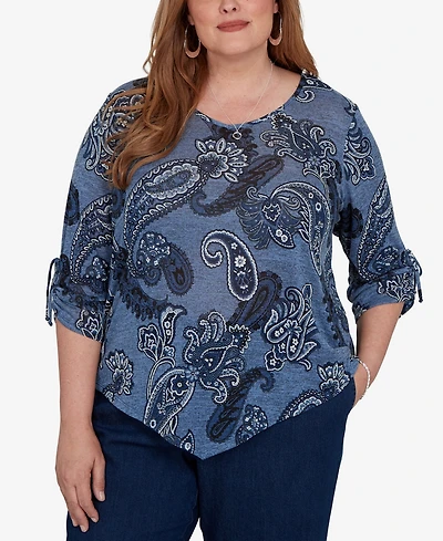 Alfred Dunner Plus V-Neck 3/4-Sleeve Asymmetric Hem Blouse