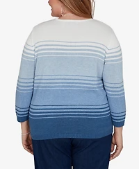 Alfred Dunner Plus Floral Embroidery 3/4-Length Crewneck Pullover Sweater