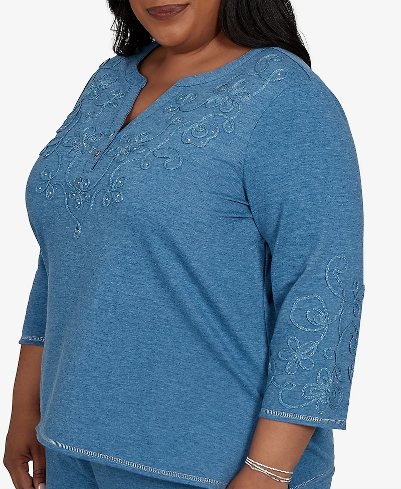 Alfred Dunner Plus 3/4-Sleeve Henley Top
