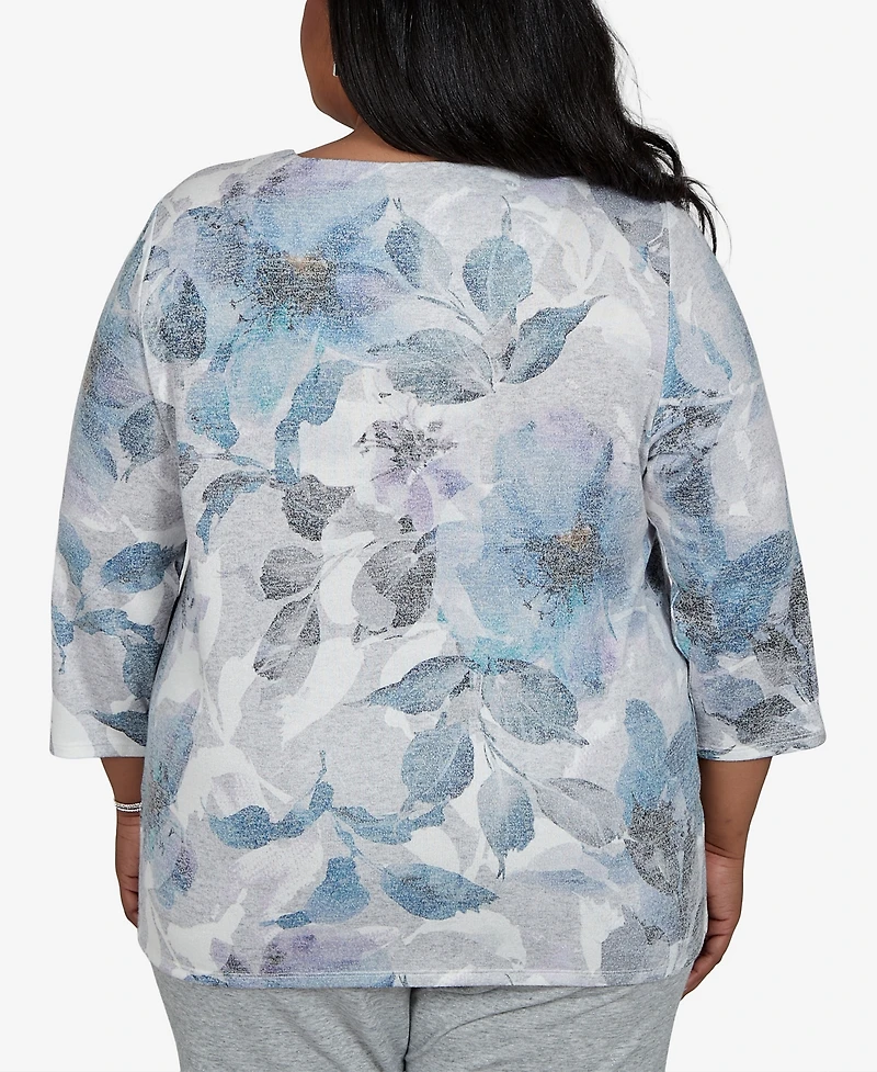 Alfred Dunner Plus Floral-Print 3/4-Sleeve T-Shirt