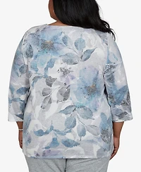 Alfred Dunner Plus Floral-Print 3/4-Sleeve T-Shirt