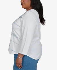 Alfred Dunner Plus Floral-Print 3/4-Sleeve Cotton-Blend T-Shirt