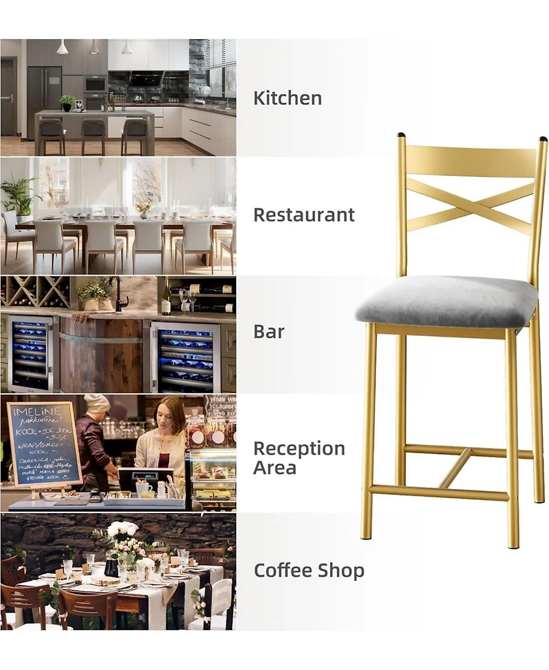 gaomon Set of 4 25.5" Upholstered Counter Height Bar Stools with Back and Metal Legs