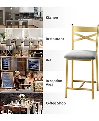 gaomon Set of 4 25.5" Upholstered Counter Height Bar Stools with Back and Metal Legs
